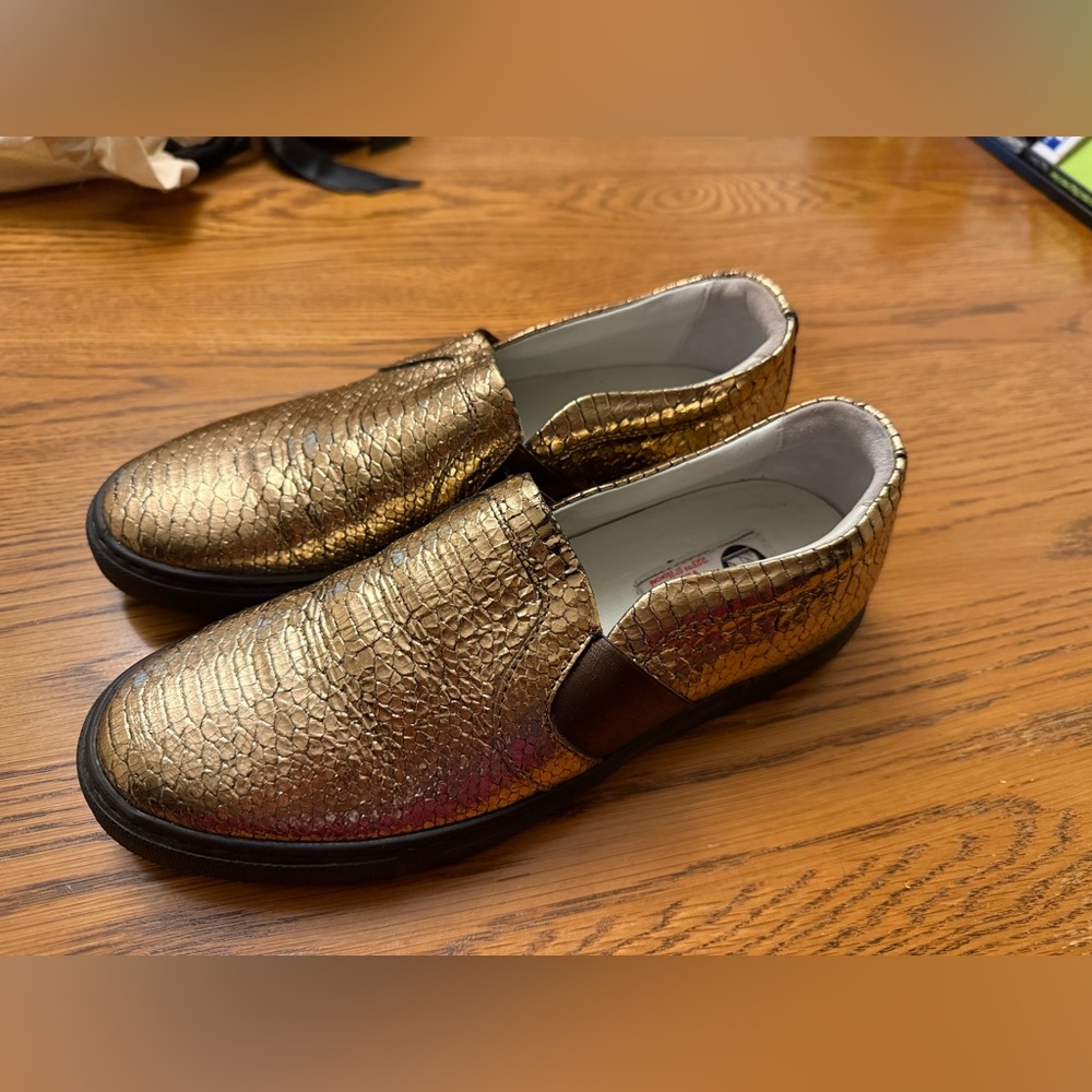 Lanvin Metallic Snakeskin Slip-On Sneakers – Size 37